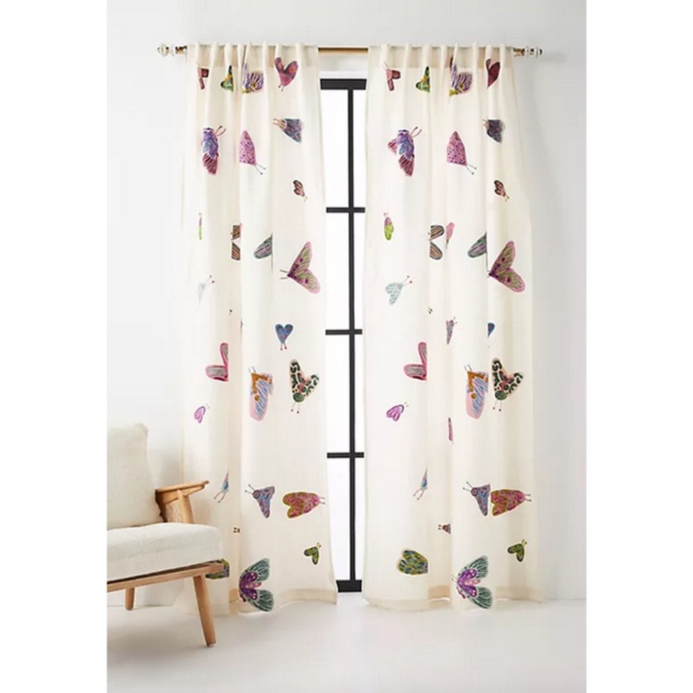 Anthropologie Embroidered Luella Curtain 50x84 Wool/Cotton 1 Panel